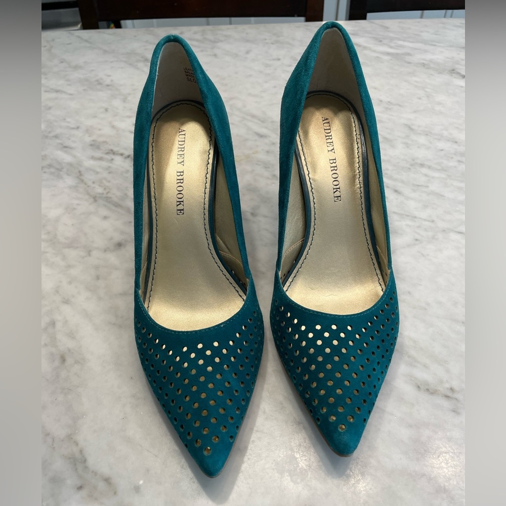 Teal Suede Healed Shoes Audrey Brooke